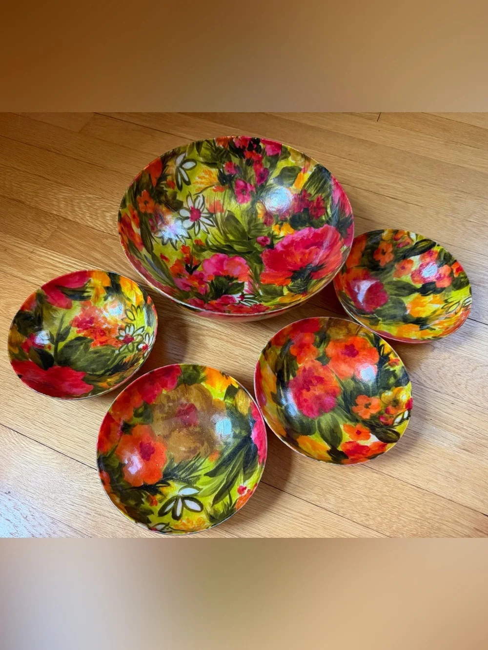 Mid Century Modern Fiberglass 1960’s Salad Bowl Set Red, Yellow and Orange